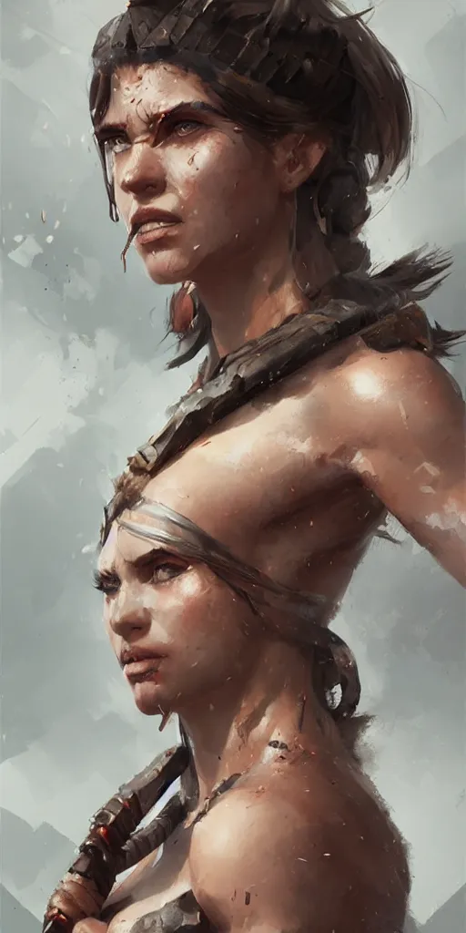 Image similar to portrait of a barbarian female, ultra sharp, very detailed, high quality focus by greg rutkowski and wlop