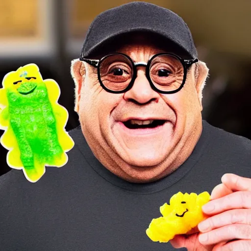 Prompt: photo of Sour Patch Kids Danny Devito as a Sour Patch Kids gummy