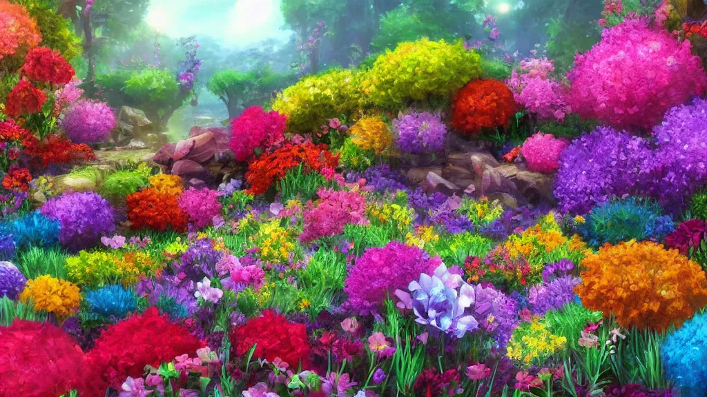 Prompt: colorful flowerbed, fantasy artwork, award winning, very very very very very very very beautiful scenery, artstation