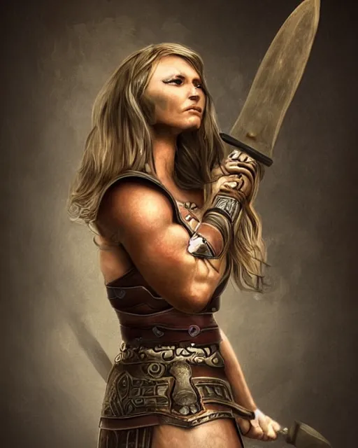 Image similar to a beautiful and strong female warrior by Raoul Vitale