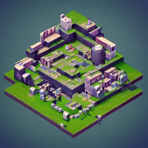 Prompt: isometric game level by style of supercell games, octane render, trending on artstation