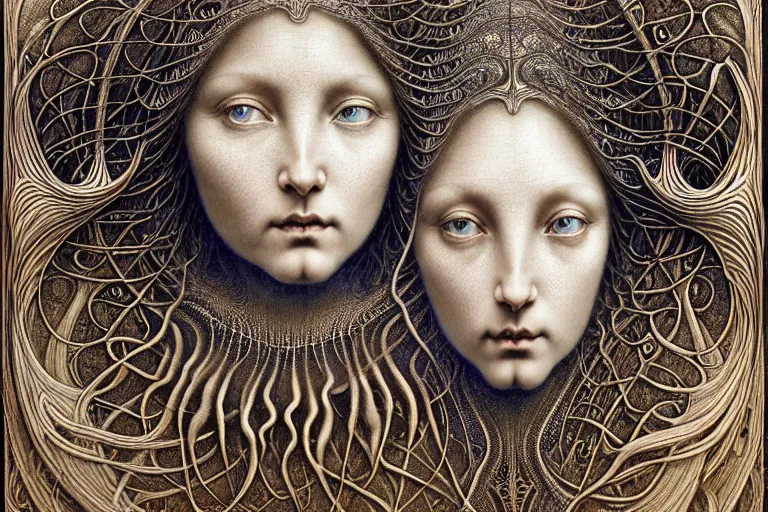 Image similar to detailed realistic beautiful moon goddess face portrait by jean delville, gustave dore, iris van herpen and marco mazzoni, art forms of nature by ernst haeckel, art nouveau, symbolist, visionary, gothic, neo - gothic, pre - raphaelite, fractal lace, intricate alien botanicals, ai biodiversity, surreality, hyperdetailed ultrasharp octane render