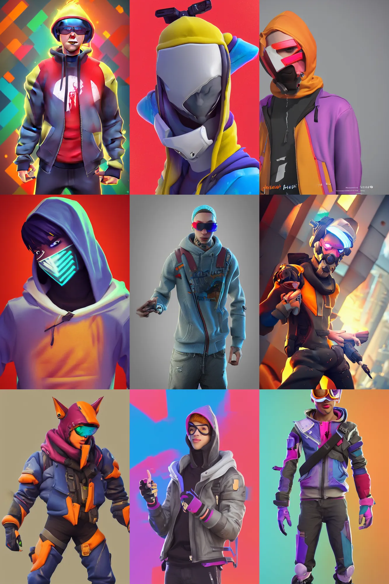 Prompt: a full body sharp focus realistic digital octane 3d render portrait of a single young man dressed in 90s street clothing and a bright hoodie with face and body clearly visible, fornite, overwatch, valorant, high quality, happy mood, artstation trending, vibrant colours, no crop, no helmet, entire character, blank background, face visible, SFW,