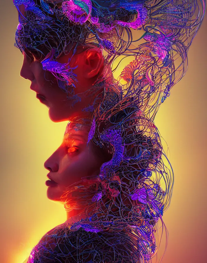 Prompt: goddess portrait. burning water distortions. intricate abstract ornament. jellyfish butterfly phoenix head. intricate artwork by Tooth Wu and wlop and beeple and dan mumford. octane render, trending on artstation, greg rutkowski very coherent symmetrical artwork. cinematic, hyper realism, high detail, octane render, 8k, depth of field, bokeh. iridescent accents