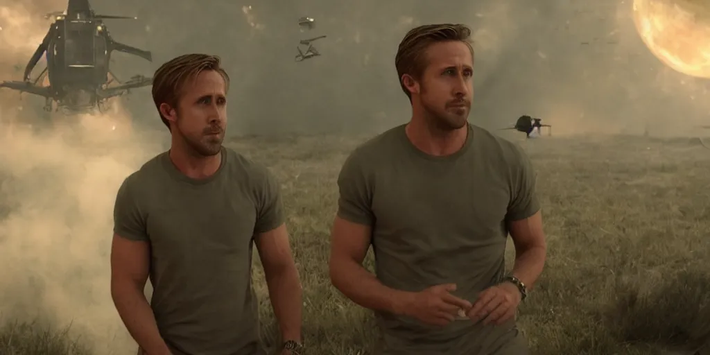 Prompt: Ryan Gosling vs Aliens, hyper realistic, 4k, 8k, cinematik, post-processing highly detailed