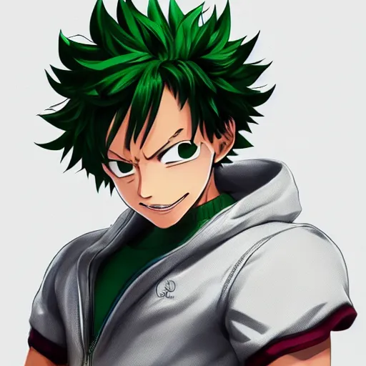 Image similar to full body elegant portrait of izuku midoriya, gta art, gta cover art, anime, unreal engine 5 art