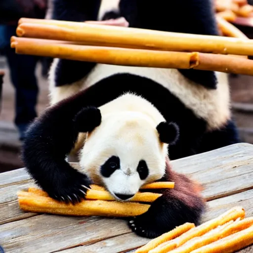 Prompt: Panda eating churros, Chinese scrolls