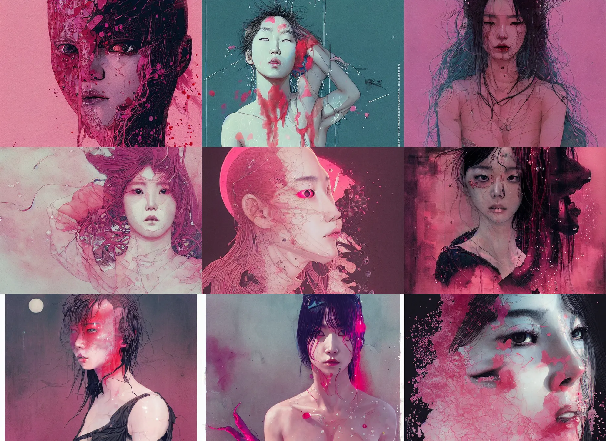 Prompt: lee jin - eun emerging from pink water in cyberpunk theme during an eclipse by conrad roset, nicola samuri, dino valls, m. w. kaluta, rule of thirds, seductive look, beautiful