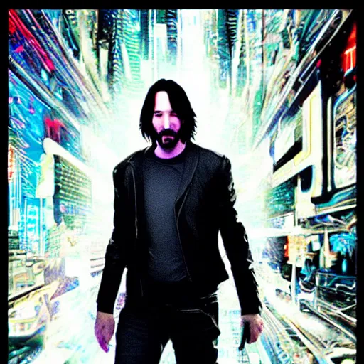 Image similar to Keanu reeves in The future cyberpunk art style