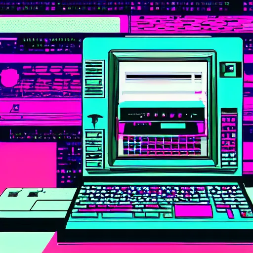 Image similar to a computer from the 9 0 s in the style of vaporwave