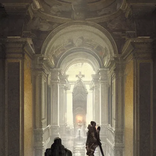 Image similar to Secrets inside the Vatican,Greg rutkowski, Trending artstation, cinematográfica, digital Art