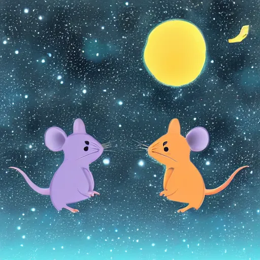 Image similar to two happy mice on a cheddar planet, highly detailed, digital art
