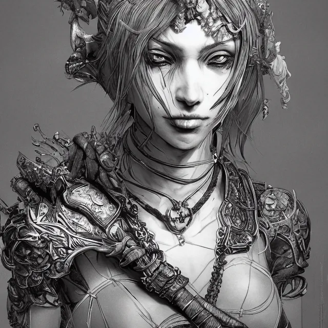 Prompt: the portrait of neutral evil fallen female dark knight vagabond as absurdly beautiful, gorgeous, elegant, sophisticated, idol, an ultrafine hyperdetailed illustration by kim jung gi, irakli nadar, intricate linework, bright colors, octopath traveler, final fantasy, unreal engine 5 highly rendered, global illumination, radiant light, detailed and intricate environment