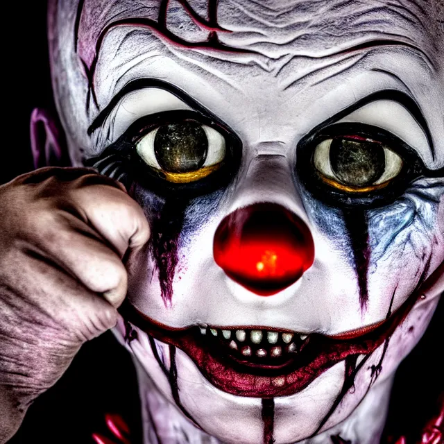 Prompt: photo of a beautiful creepy female killer clown, highly detailed, 8 k, hdr, close up, smooth, sharp focus, high resolution, award - winning photo