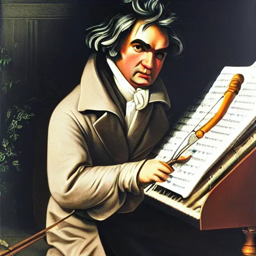 Prompt: beethoven playing an electic guitar