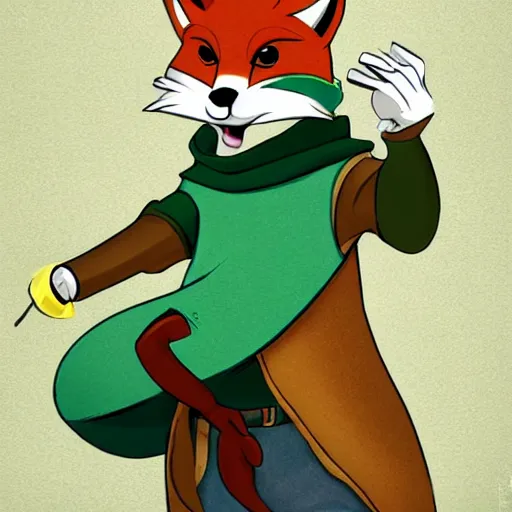 Image similar to Robin Hood anthropomorphic fox, wearing a hoodie, 90s cartoon vhs, trending on FurAffinity