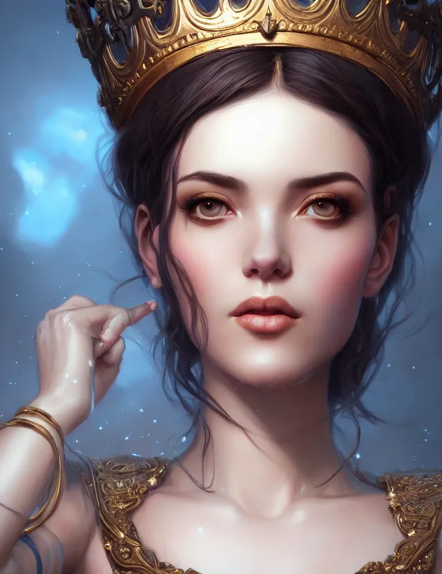Image similar to blurred background. close-up portrait of a goddess in crown, by Artgerm and Afarin Sajedi and greg rutkowski. octane render