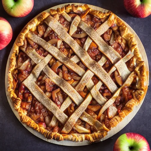 Image similar to photograph. apple pie pizza.