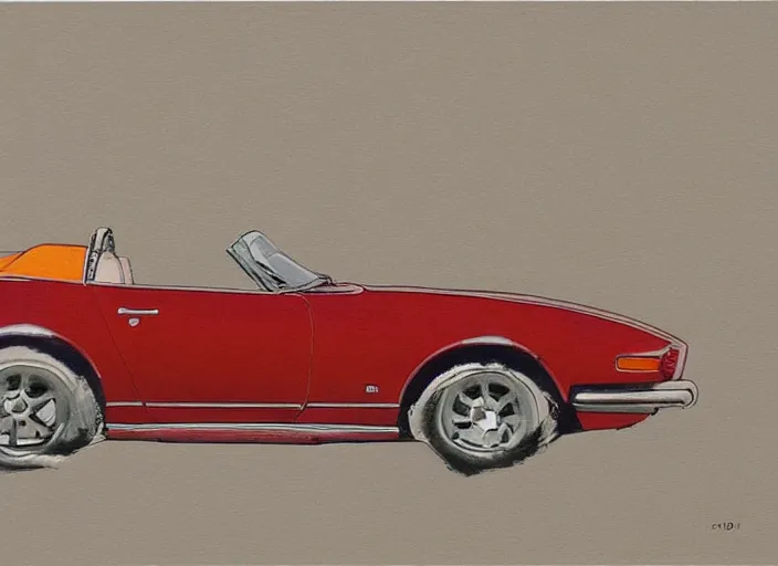 Image similar to highly detailed 1 9 6 9 red datsun fairlady roadster, retro minimalist art by jean giraud, moebius starwatcher comic, sharp, 8 k