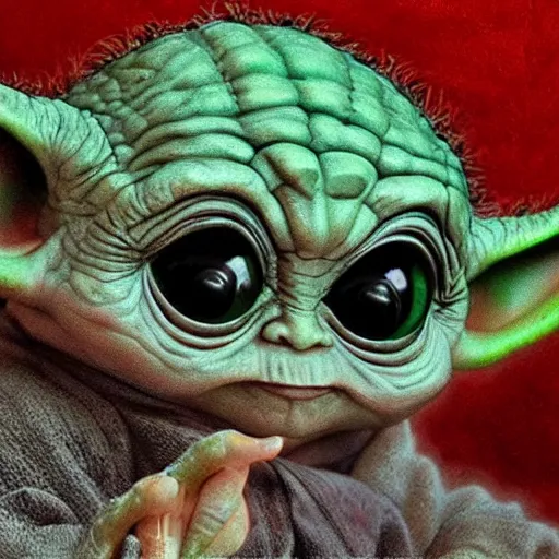 Image similar to baby yoda became bloody ugly lovecraftian degenerate abomination, photo - realistic, color image, 2 k, highly detailed, bodyhorror, occult art, by giger