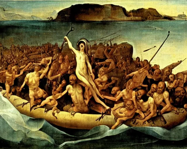 Image similar to The Raft Of Medusa By Thèodore Gèricault painting by Hieronymus Bosch