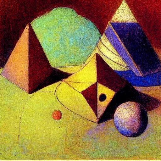 Image similar to The Platonic Solids by Odilon Redon (1883)