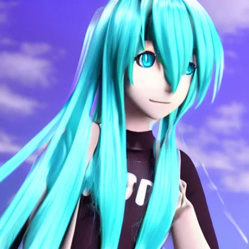 Image similar to hatsune miku high on weed with bloodshot baggy eyes smoking with a vape pen, 3 d render, 4 k