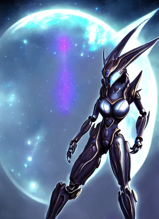 Image similar to cinematic goddess shot, cosmic sized perfectly proportioned stunning beautiful hot anthropomorphic robot mecha female dragon, in space, nebula sized, larger than galaxies, galaxy floating in palm, sleek silver armor, epic proportions, epic size, epic scale, digital art, furry art, macro art, dragon art, giantess art, warframe fanart, furaffinity, deviantart