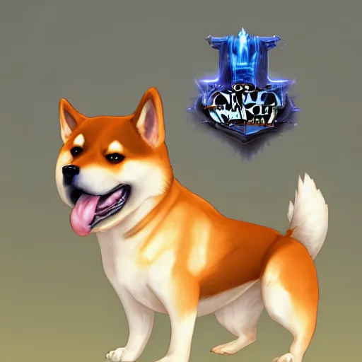 Prompt: Digital art of a Shiba Inu as a death knight from World of Warcraft. Top rated on Artstation