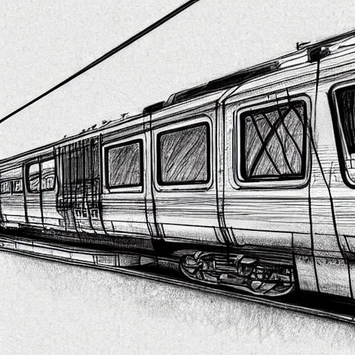 Image similar to train drawing a picture of itself with a pencil