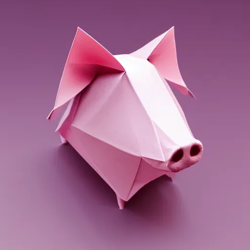 Prompt: origami pig in pink paper, 3 d render, ultra detailed, on white background, studio shot