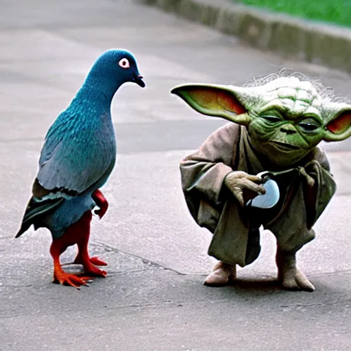 Image similar to yoda eating a pigeon