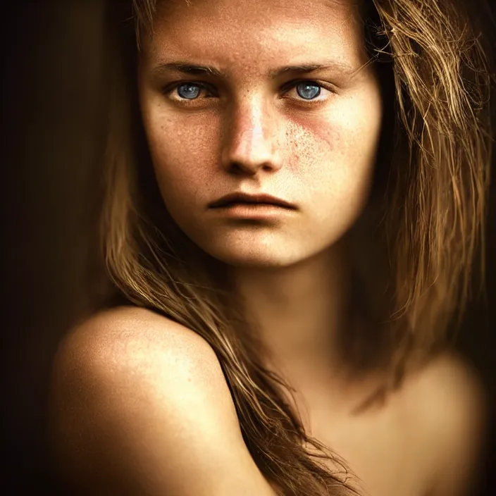 Prompt: photographic Close-up face of a extremely beautiful girl and light brown hair , high light on the left, Sharp focus, cinematic lighting ,non-illuminated backdrop, illuminated by a dramatic light, volumetric light, Low key lighting, light dark, High constrast, dramatic , Steve Mccurry, Lee Jeffries , Norman Rockwell, Craig Mulins ,dark background, high quality, photo-realistic, 8K