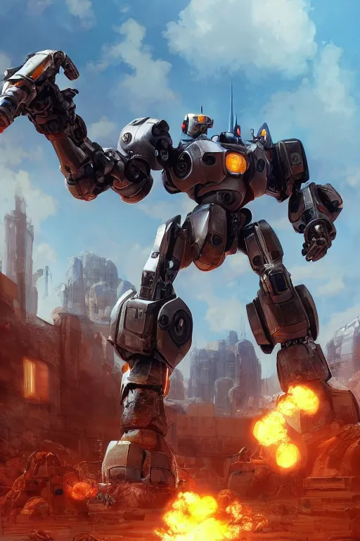 Image similar to mechwarrior 5 : mercenaries mech megaman transformer robot boss tank engine game octane render, 4 k, hd 2 0 2 2 3 d cgi rtx hdr style chrome reflexion glow fanart, global illumination ray tracing hdr fanart arstation by ian pesty by jesper ejsing pixar and disney unreal zbrush central hardmesh