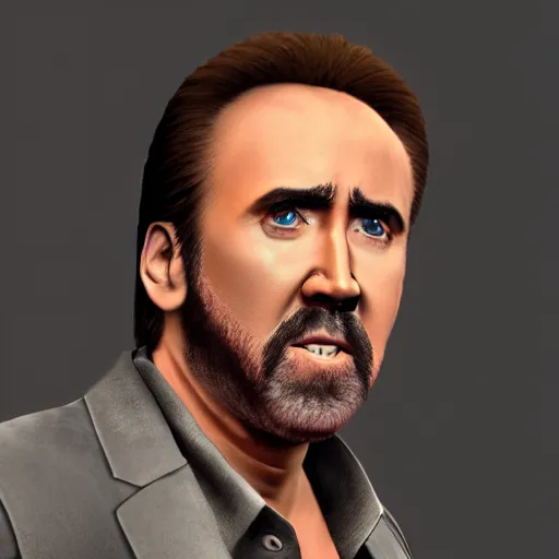 Image similar to Nicolas Cage in Minecraft, actual screenshot, 4k, hdr, RTX on, ultra settings,