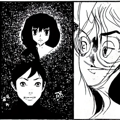 Image similar to Manga Panels, Mila Kunis summons a black spiral void from the sky by Junji Ito