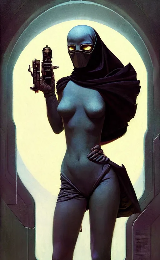 Image similar to pulp scifi fantasy spot illustrations of various character concepts, android girl, burka, futuristic design, crafting, diy, by norman rockwell, roberto ferri, daniel gerhartz, edd cartier, jack kirby, howard brown, ruan jia, tom lovell, jacob collins, dean cornwell, astounding stories, amazing, fantasy, other worlds