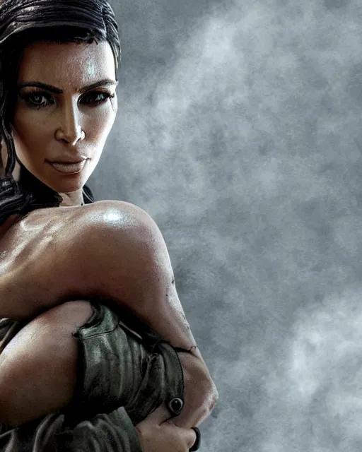 Prompt: A photo still of kim kardashian being held on the ground by zombies in resident evil, highly detailed, artstation, concept art, sharp focus, illustration, cinematic lighting, wide-shot.