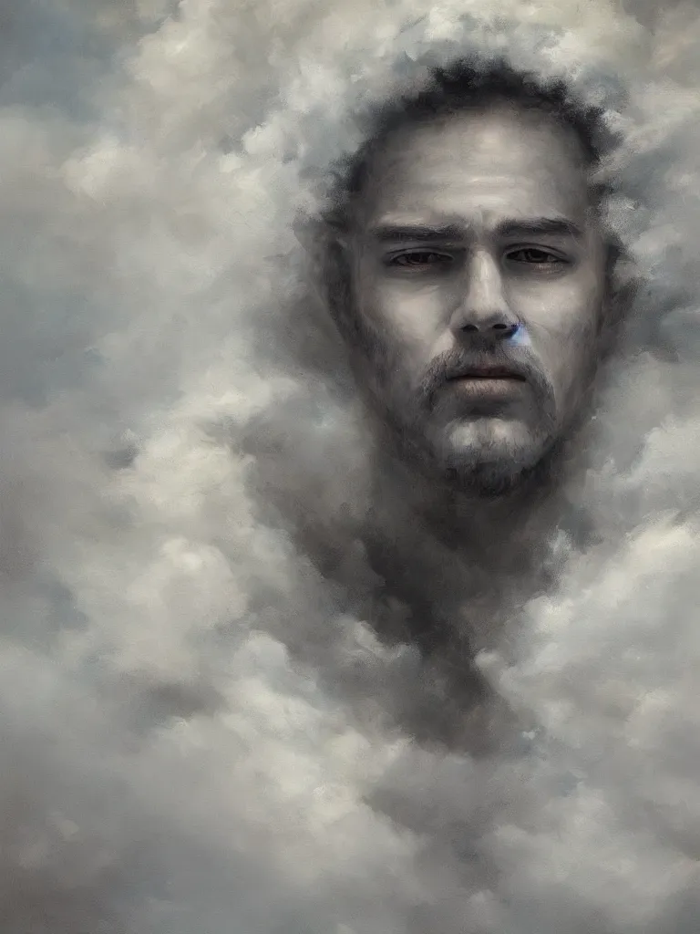 Image similar to portrait of a cloud man, detailed painting, hd, hq, high resolution, high detail, 4 k, 8 k