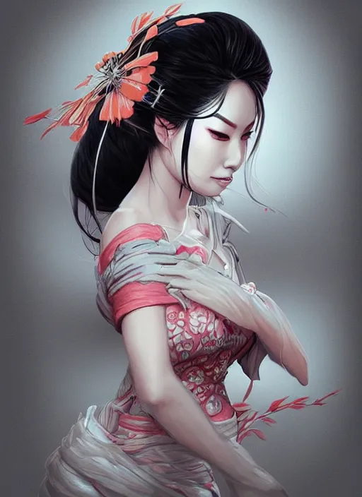 Prompt: a detailed hand drawn sketch of a stunning geisha princess, artgerm, NeoArtCorE, artstation