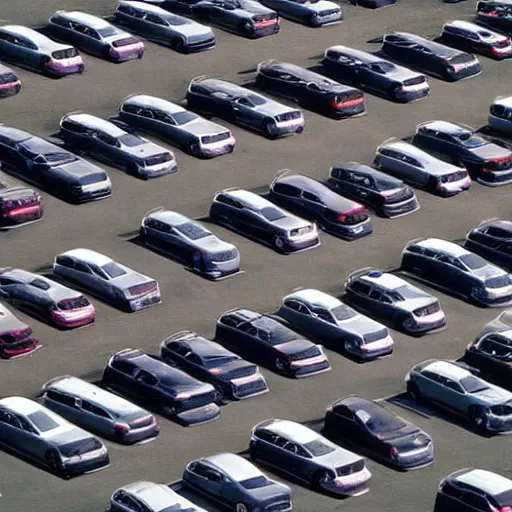 Image similar to Beatiful liminal Fuzzy Photograph of an infinite never-ending parking lot filled with cars, low angle