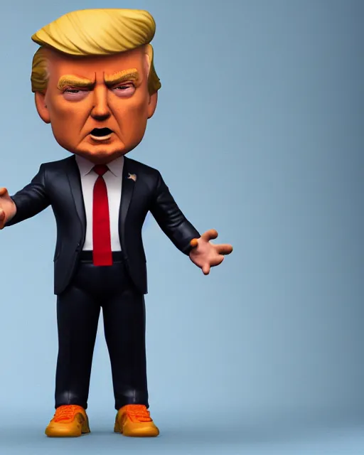 Image similar to funko pop full body 3d render of donald trump as a funko pop, studio lighting, white background, blender, trending on artstation, 8k, highly detailed