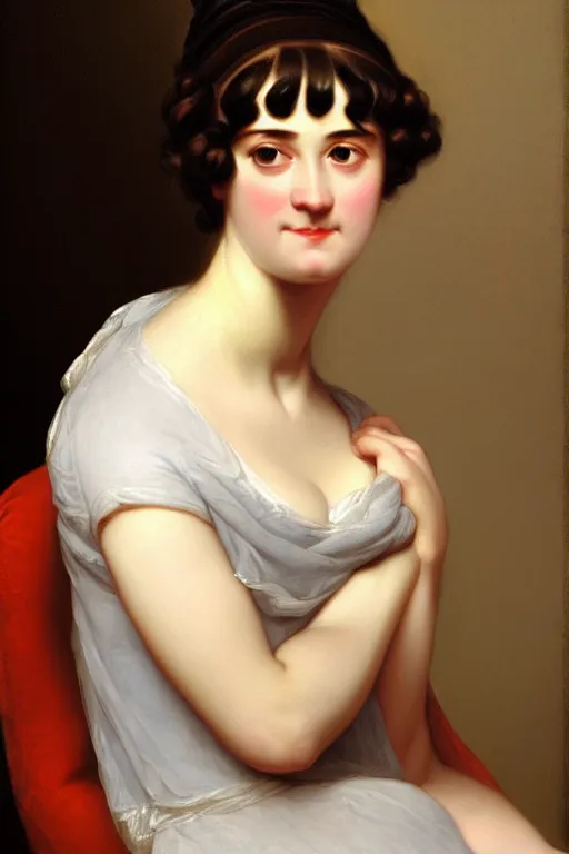 Image similar to jane austen, painting by jacques - louis david, andrea appiani, jean auguste dominique ingres, theodore gericault. rossetti bouguereau, detailed art, artstation