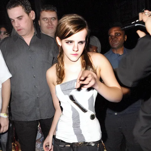 Image similar to emma watson, magic city nightclub, award winning, flash photo, paparazzi,