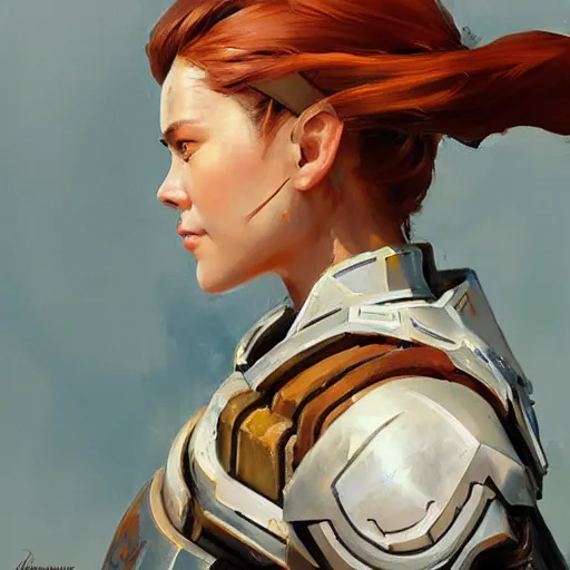 Image similar to greg manchess portrait painting of armored aloy as overwatch character, medium shot, asymmetrical, profile picture, organic painting, sunny day, matte painting, bold shapes, hard edges, street art, trending on artstation, by huang guangjian and gil elvgren and sachin teng