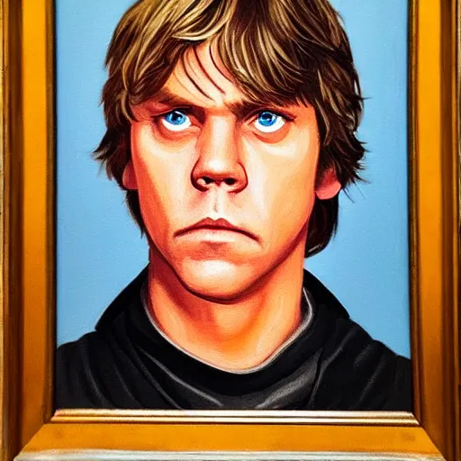 Image similar to a portrait painting of luke skywalker from star wars in a renaissance style hanging in a museum