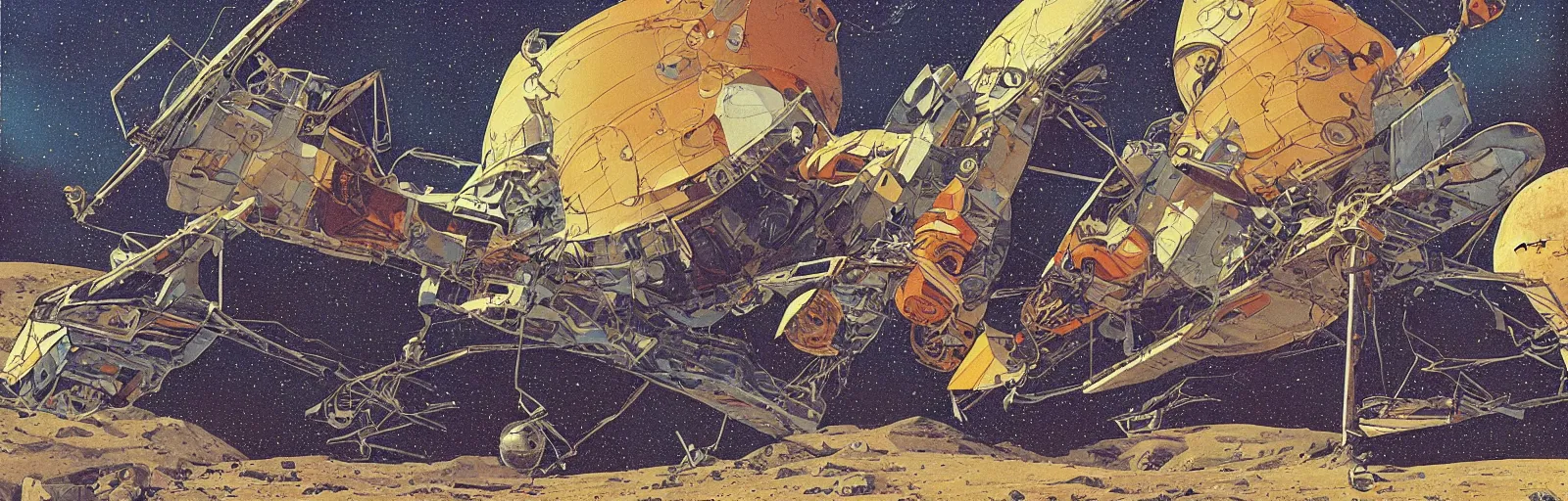 Prompt: One astronaut sitting on a canvas lawn chair holding a cocktail on Pluto next to a crashed spaceship, Jean Giraud, Moebius