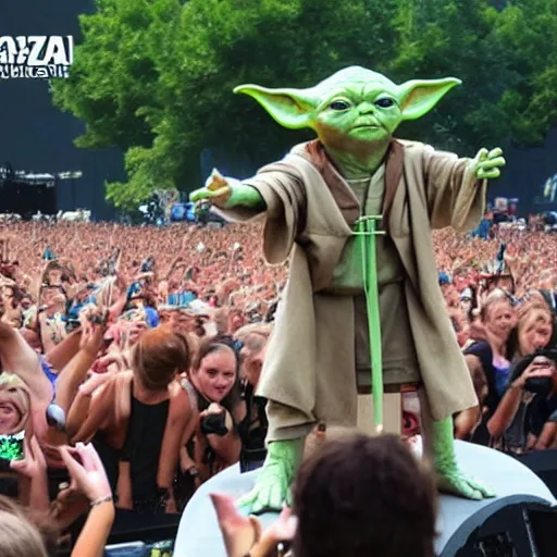 Prompt: Yoda performing a concert at Lollapalooza