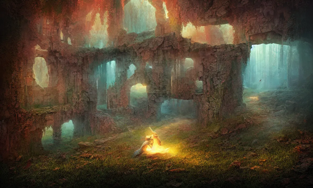 Image similar to kerberos realm, faked ticket, dawn colors, abandoned, ravine, 3 d art, digital illustration, perfect lighting