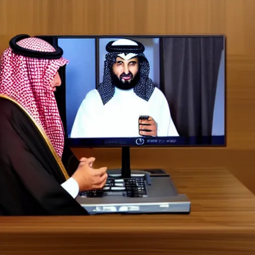 Image similar to mohammed bin salman playing a game live on twitch and eating a potato